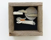 art embroidered diorama- night flight fiber art textile art