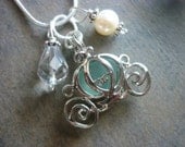 Sea Glass Necklace Locket Filigree Coach Aqua Seaglass Pendant