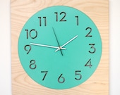modern wood wall clock aqua or red