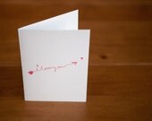 I love you - quirky Illustrated arrow valentines card in white and red - free postage
