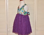 Girls Handmade Ruffle Skirted Party Dress, Spring Dress, Twirl Dress, Birthday Dress in Purple