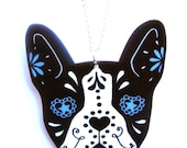 Sugar Skull Style Boston Terrier Necklace by Dolly Cool Dog Bostie Day of the Dead