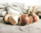 Vintage Geometric Wood Necklace - Wood Beads - Earthy and Natural Necklace - Wooden Jewelry - Composite Beads