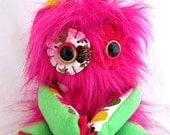 Furry Hot Pink Sparkle Plush Monster ALBANY handmade plushie stuffed animal doll one of a kind
