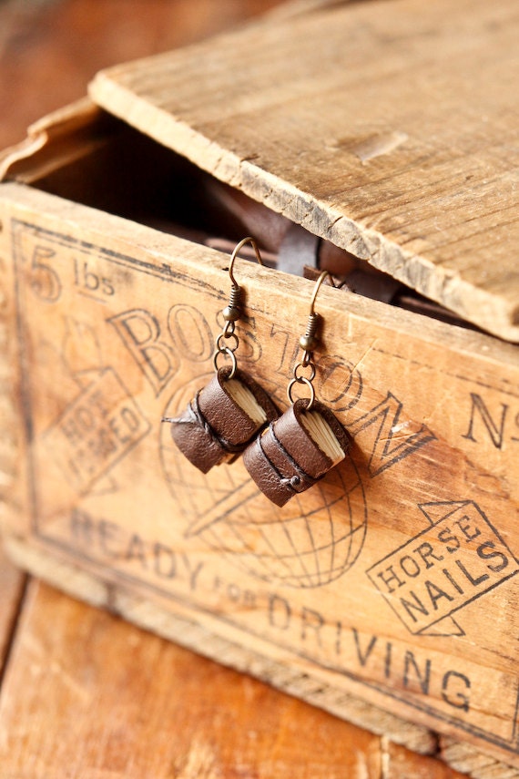 Mini Leather Journal Earrings - Handmade Book Jewelry