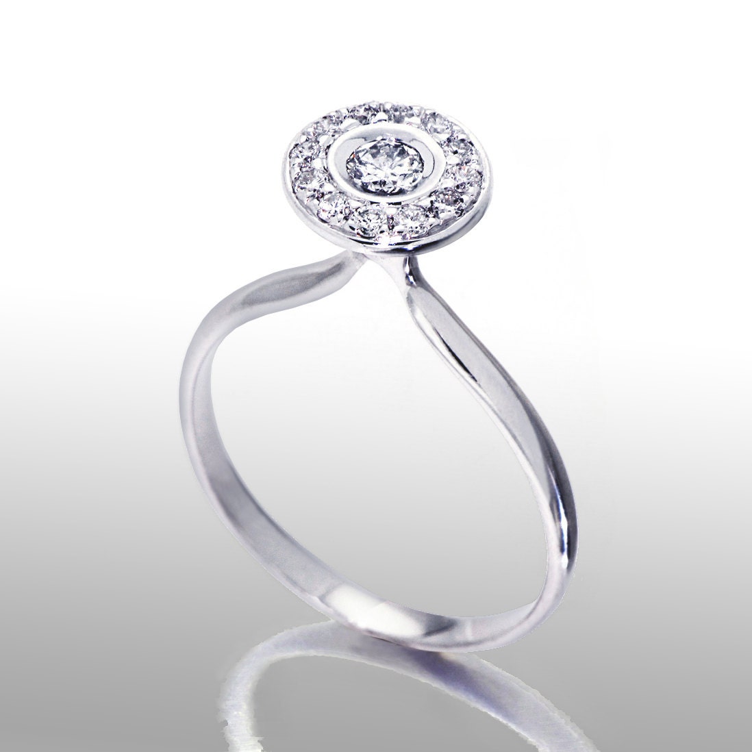 GENESIS Halo Diamond Ring, Designer Diamond Ring, 14k White Gold Ring, Arosha Italian Fine Jewelry