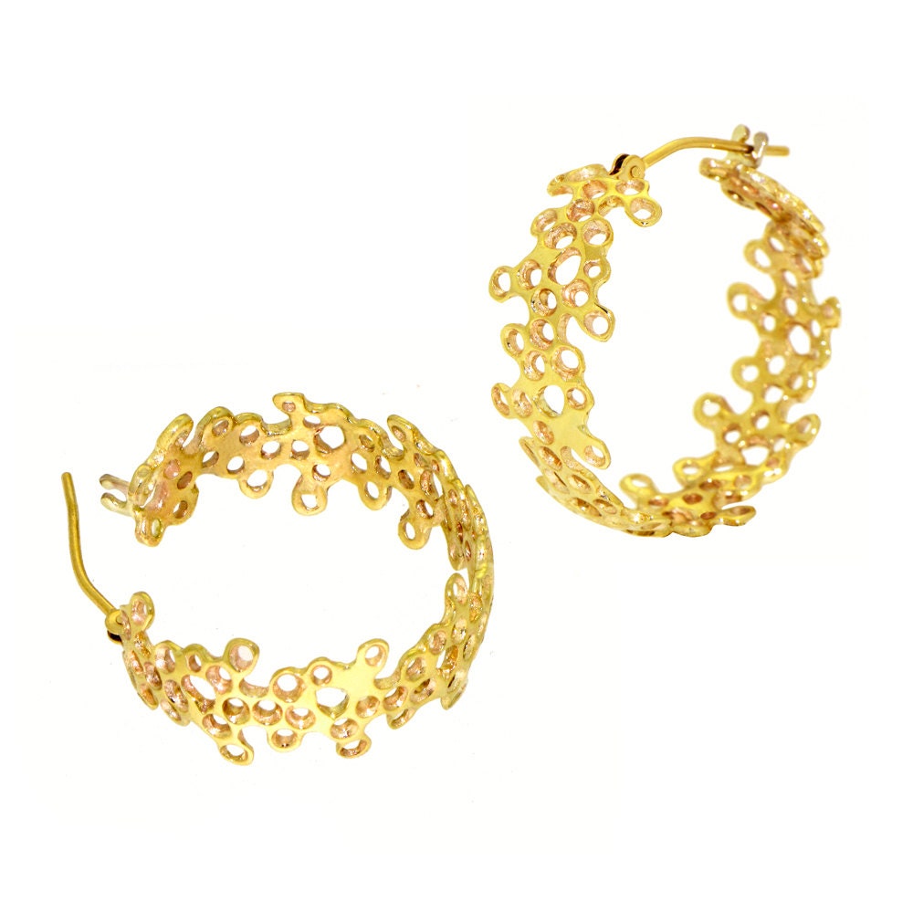 LACE Large Gold Hoop Earrings, Designer gold earrings, unique gold earrings, Fine Italian Jewelry