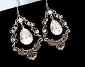 Crystal chandelier earrings, vintage style earrings, bridal earrings, antique silver earrings, wedding jewelry