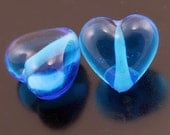 Handmade Lampwork Heart Beads Transparent Aqua Blue Earring Pair Heather Behrendt BHV SRA LETeam