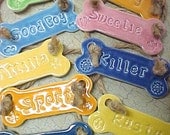 Personalized Pet Ornament Pet Lovers Dog Bone Spring Colors Glazed Design Porcelain Jute Cord
