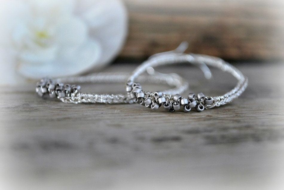 Handmade Wedding Earrings. Affordable Bridal Accessory. Metallic Silver and Platinum. Sterling Silver Earwires. Organic. Rustic Beauty