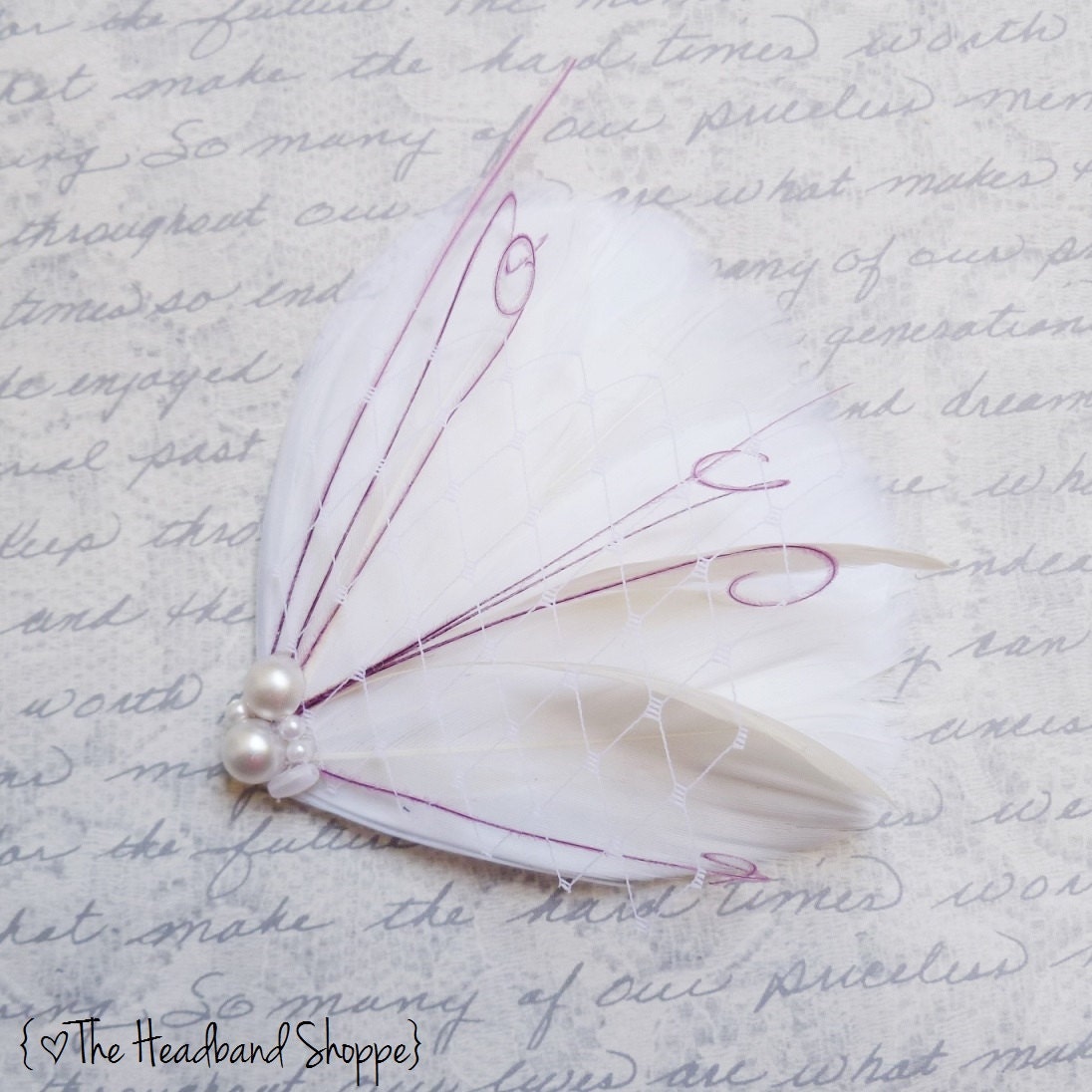 MILA PETIT PEARL - Petite Ivory and Amethyst Purple Bridal Feather Fascinator