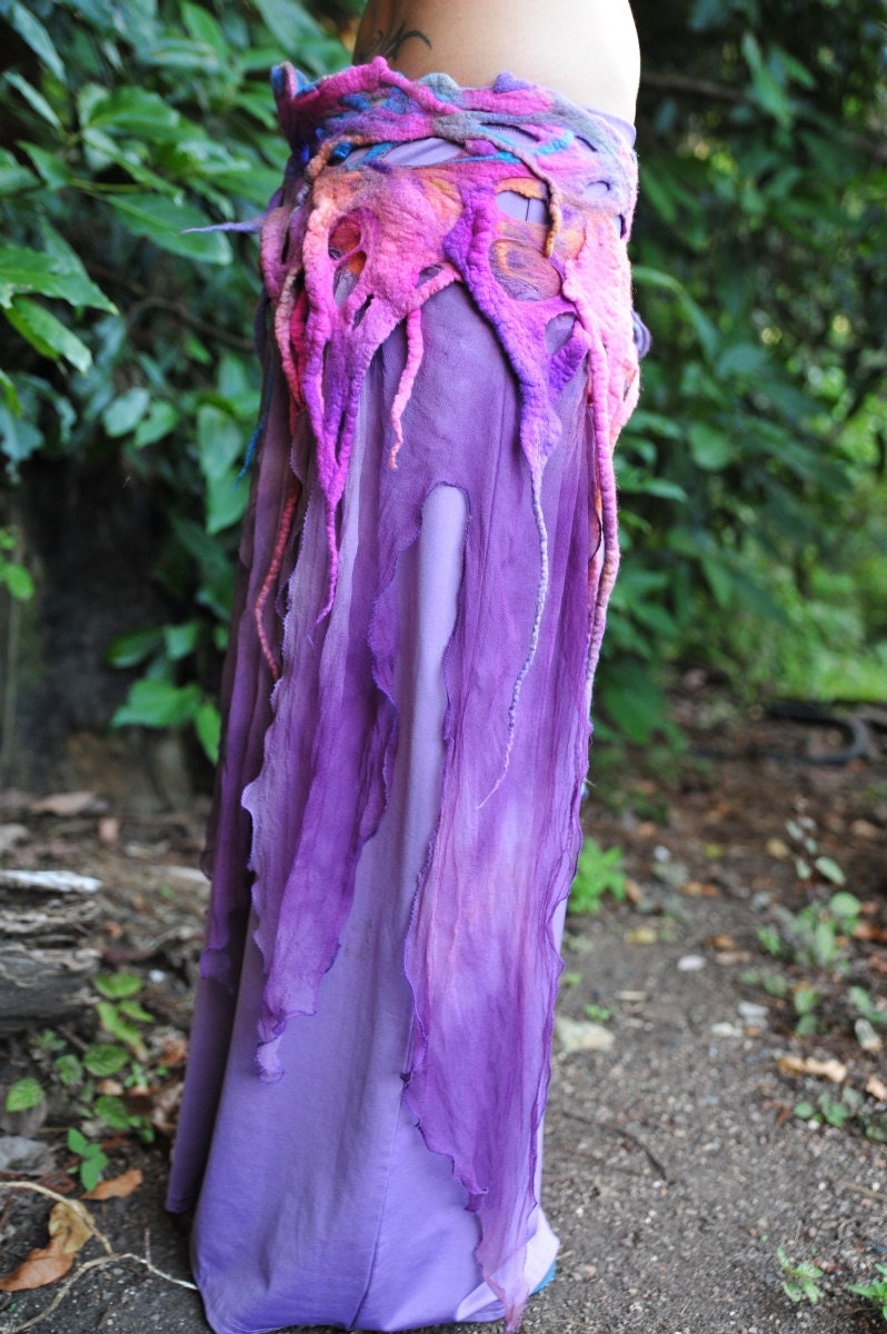 Nuno Felted Melted Pastel Coloured Rainbow Pointy Holey Pixie Fairy Silk Chiffon Belt Tu Tu OOAK