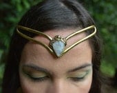 Elven Fairy Pixie Brass Goddess Moonstone Crystal Stone Flower Leaf Tiara Crown Head Piece OOAK