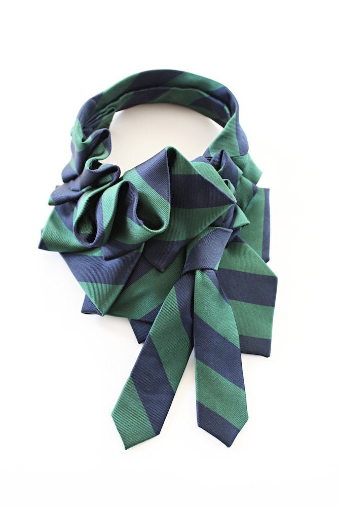 Green & Navy Silk Katherine Scarf