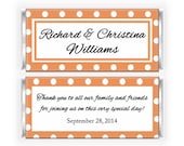 Orange and White Polka Dot Wedding Candy Bar Wrapper -  Personalized Printable PDF File