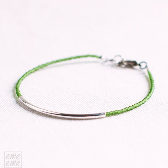 Bar Bracelet with dark green seed beads - minimalist bracelet - friendship bracelet - glass jewelry - Mother's Day Gifts