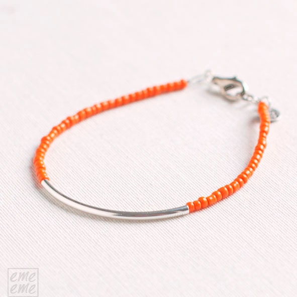 Bar Bracelet with orange seed beads - minimalist bracelet - friendship bracelet - glass jewelry - Mother's Day Gifts