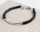 Bar Bracelet with big black seed beads - minimalist bracelet - friendship bracelet - glass jewelry - Mother's Day Gifts