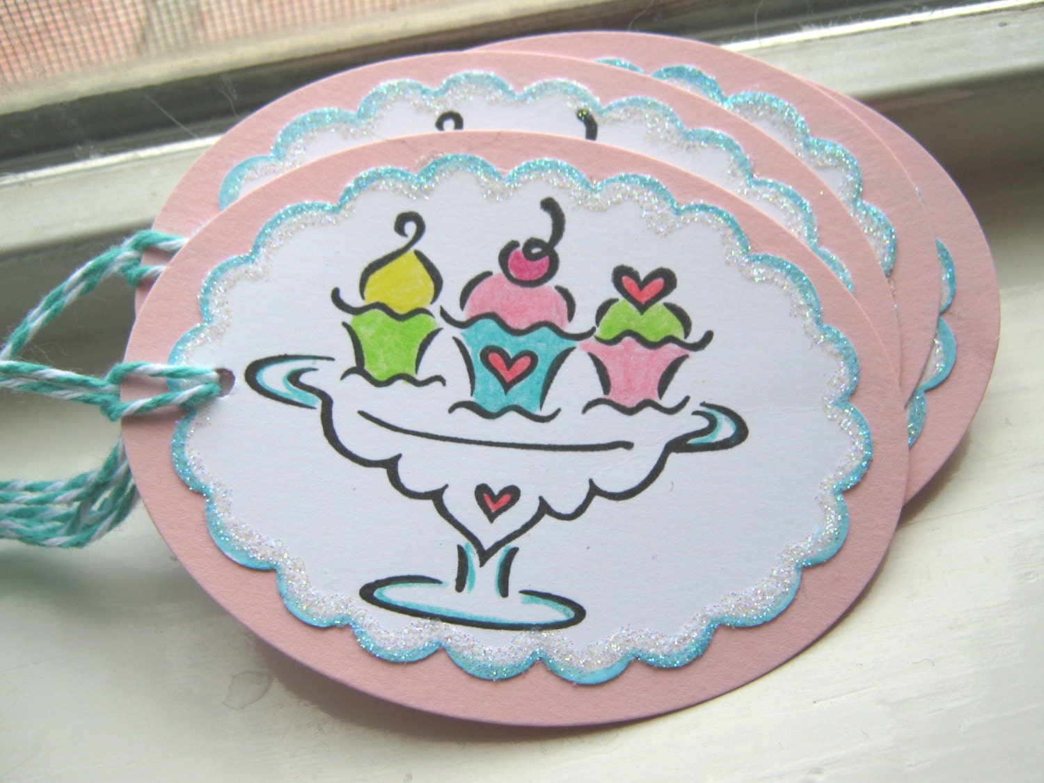 Pink and Aqua cupcake tags