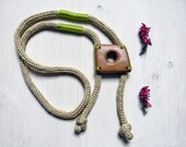 Necklace with wood pendant. Brown wood, beige ecru, moss green. Wooden necklace