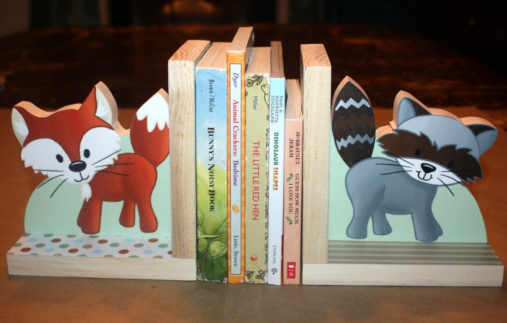 Forest Animal Woodland Friends Kids Bedroom Baby Nursery Wood Bookends