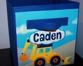 Bright Construction Fabric Bin Boy's Personalized Bedroom Baby Nursery Organizer for Toys or Clothing