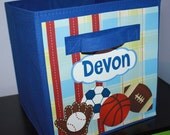 All Star Sports Fabric Bin Boy's Personalized Bedroom Baby Nursery Organizer for Toys or Clothing