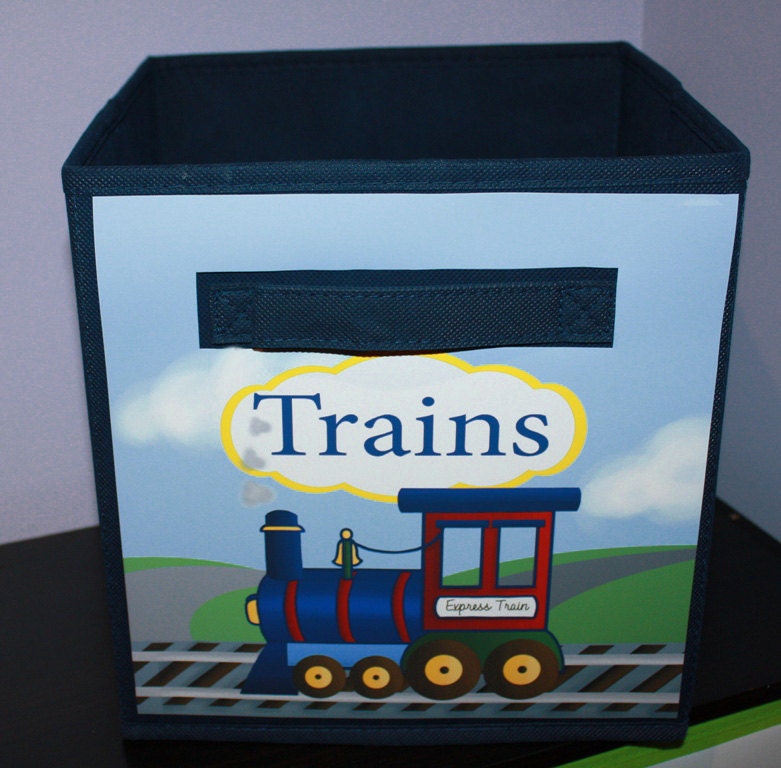 Express Train Fabric Bin Boy's Personalized Bedroom Baby Nursery Organizer for Toys or Clothing