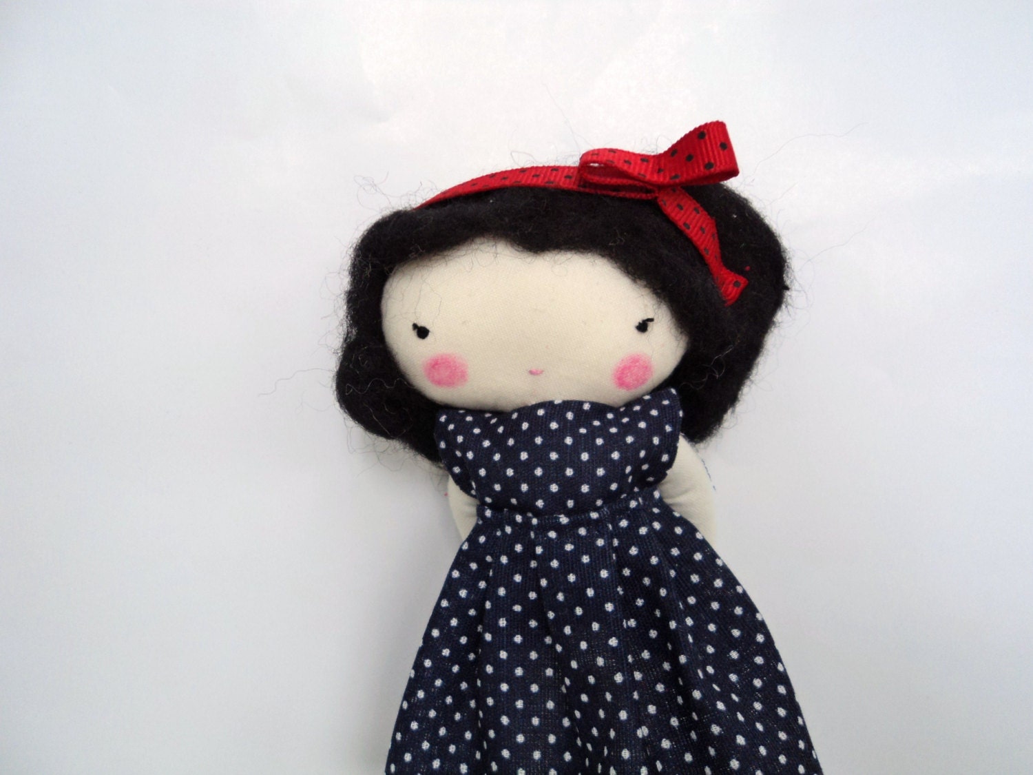 Mary rag doll - felt hair plush toy cloth art doll polka dots dress