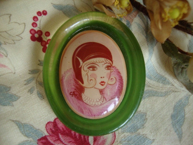 Adorable Vintage French 1920s Lady Fashion Brooch....Paris chic for a vintage outfit
