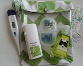 Medium Ouch Pouch First Aid Diaper Bag Baby Gift Cosmetics PMS Supplies Travel Organizer (5x7 Chevron in Green Fabric) Clear Front Pocket
