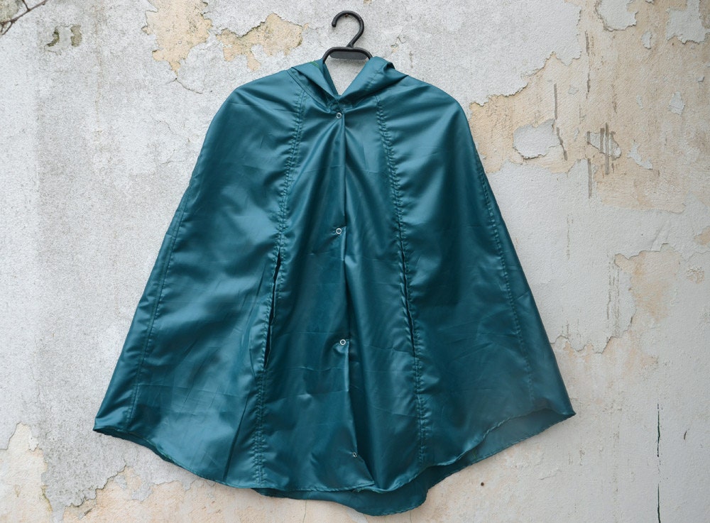 Teal Raincoat, Vintage Inspired Cape with Hood, Waterproof, Unisex Rain Cape