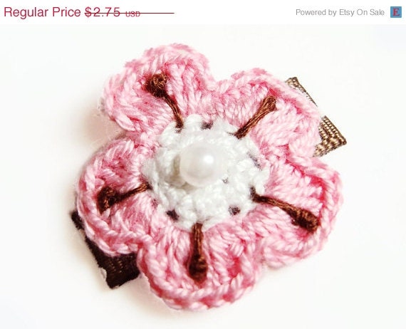 HAIR CLIP SALE... Gaia  / Crochet Cherry blossom hair clip - no slip snap clip