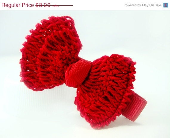 HAIR CLIP SALE... Ileana / Red crochet bow Hair Clip - No Slip Grip