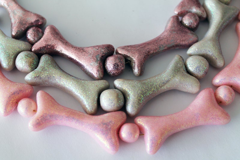 You choose Glitter Bones - Hand sculpted glitter bones necklace on a fine gold chain (polymer clay)