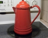 vintage red coffee pot, agate, graniteware, enameled red decorative coffee pot
