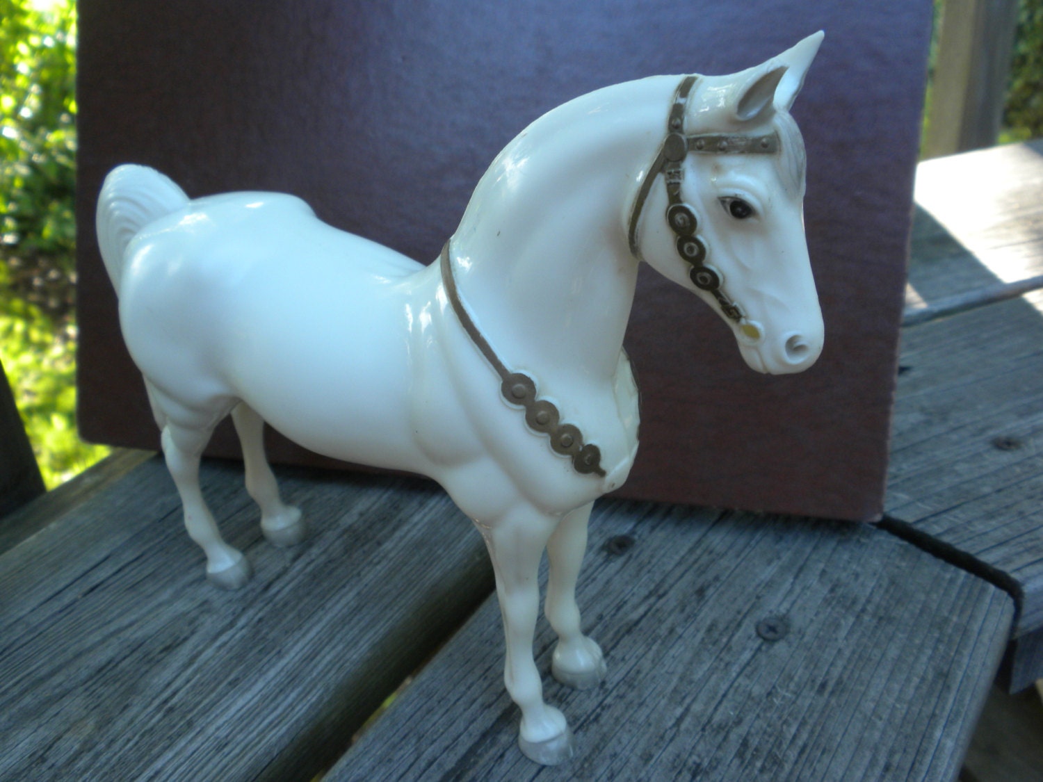 vintage white horse figurine, white plastic horse, 8 inches