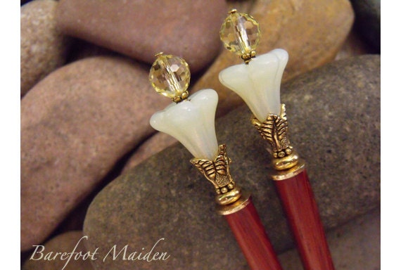 Dream Flowers Hairsticks / Yellow Opal Glass Blooms, Canary Swarovski Crystals / Hair Flowers / Summer Accessories