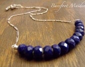 Deep Blue Sea Necklace / Faceted Lapis Lazuli, Sterling Silver, Blue Necklace, Linear Necklace