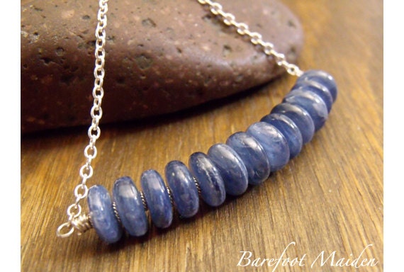 Kyanos Necklace / Blue Kyanite Disks, Sterling Silver, Blue Necklace, Kyanite Necklace