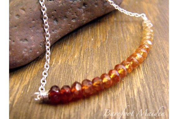 Cinnamon Stone Necklace / Shaded Hessonite Garnets, Sterling Silver, Modern Bar Necklace