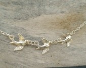Bird Necklace Three Bird Necklace Graduation Silver Necklace Mom Necklace Flying Birds