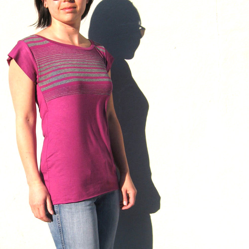 JANUARY SPECIAL Fuchsia Striped Tee with Coordinating Waist- Made to Order - finchdesignsf
