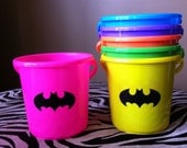 Batman and Batgirl Personalized Children's Party Favor Buckets/ Treat Bag with Your Choice of Logo, Style 4