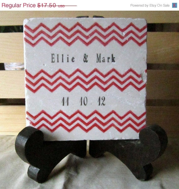 ON SALE Personalized Chevron Trivet, Red