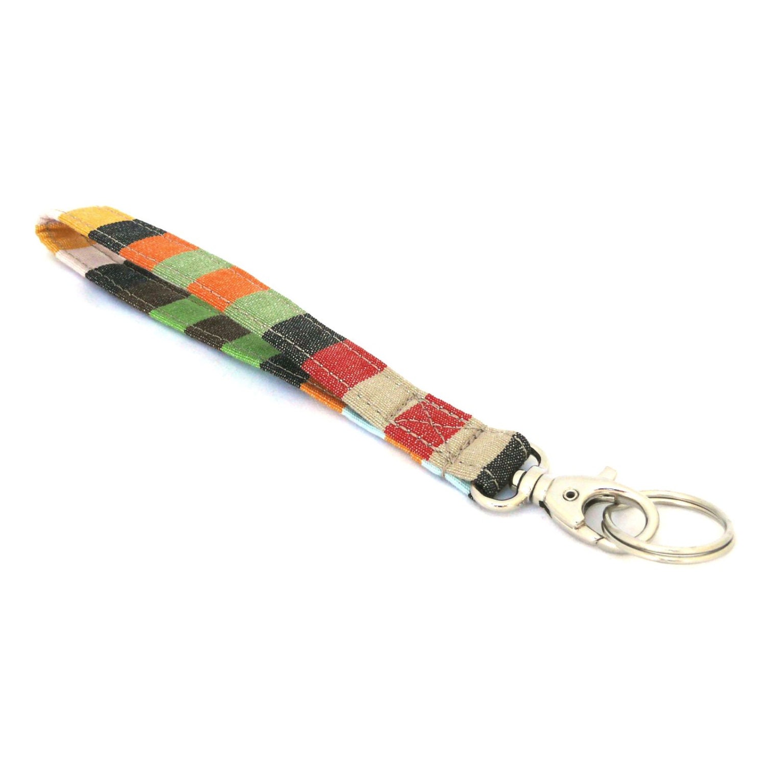 Relax striped fabric keychain, wristlet key fob / clicker holder