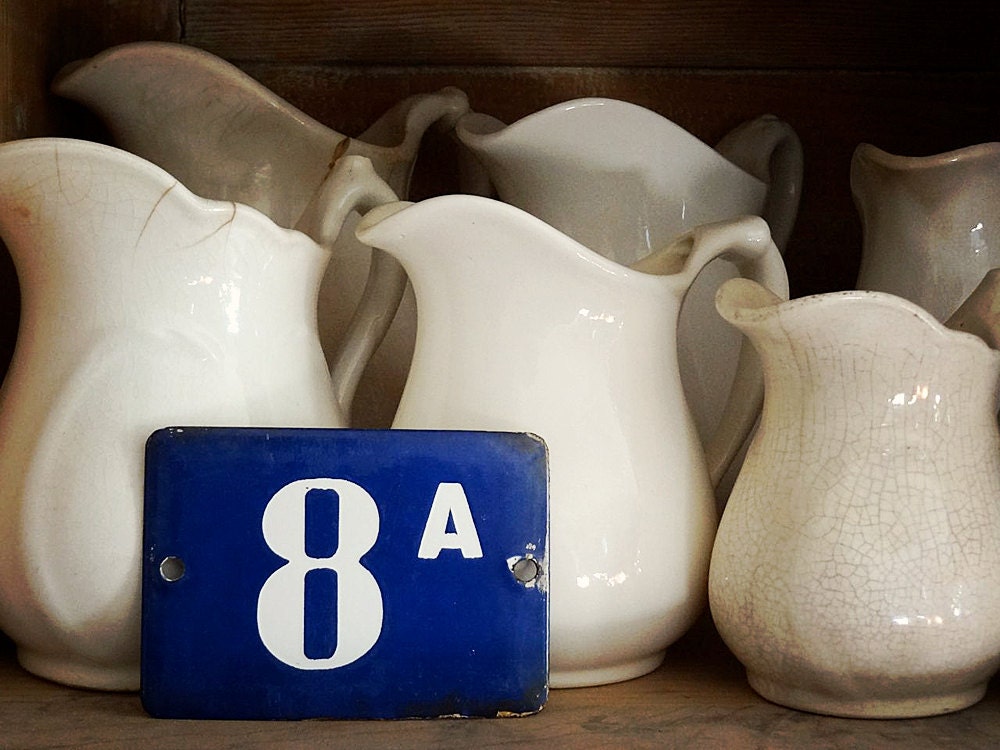 vintage enamel house number 8A, white number on blue, from the Netherlands (no. 1)