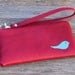 LAST ONE - Leather Wristlet with detachable strap - Blue Bird on Deep Pink