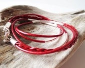 Leather wrap bracelet.  Metallic red.  Silver boho bracelet.